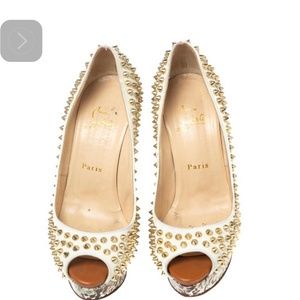 Christian Louboutin Leather Lady Peep-Toe Spikes Platform Pumps Size 41